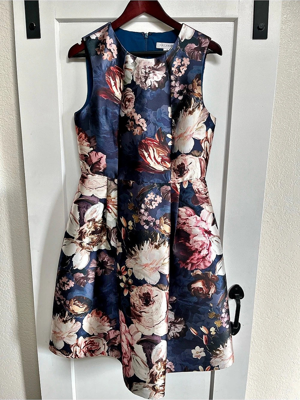 Kay Unger New York Farryn Cocktail Dress Floral Blue Size 10